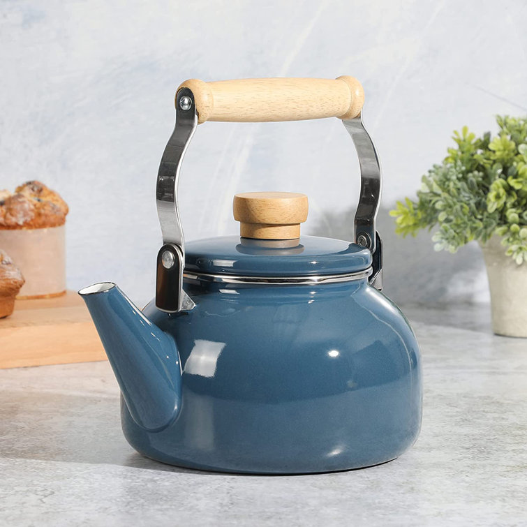 Mr. Coffee 1.5 Quart Tea Kettle With Fold Down Handle in Blue